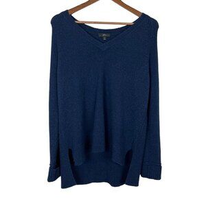J. Crew V-Neck Sweater In Yarn Womens Medium Navy Blue Merino Wool Alpaca Knit